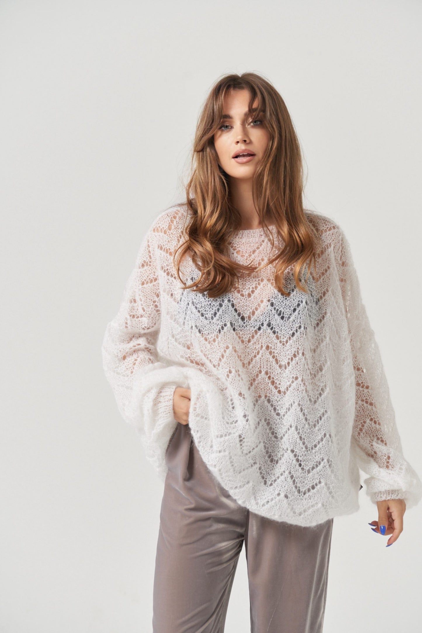 Magda women white knitted sweater | SS/24 edition