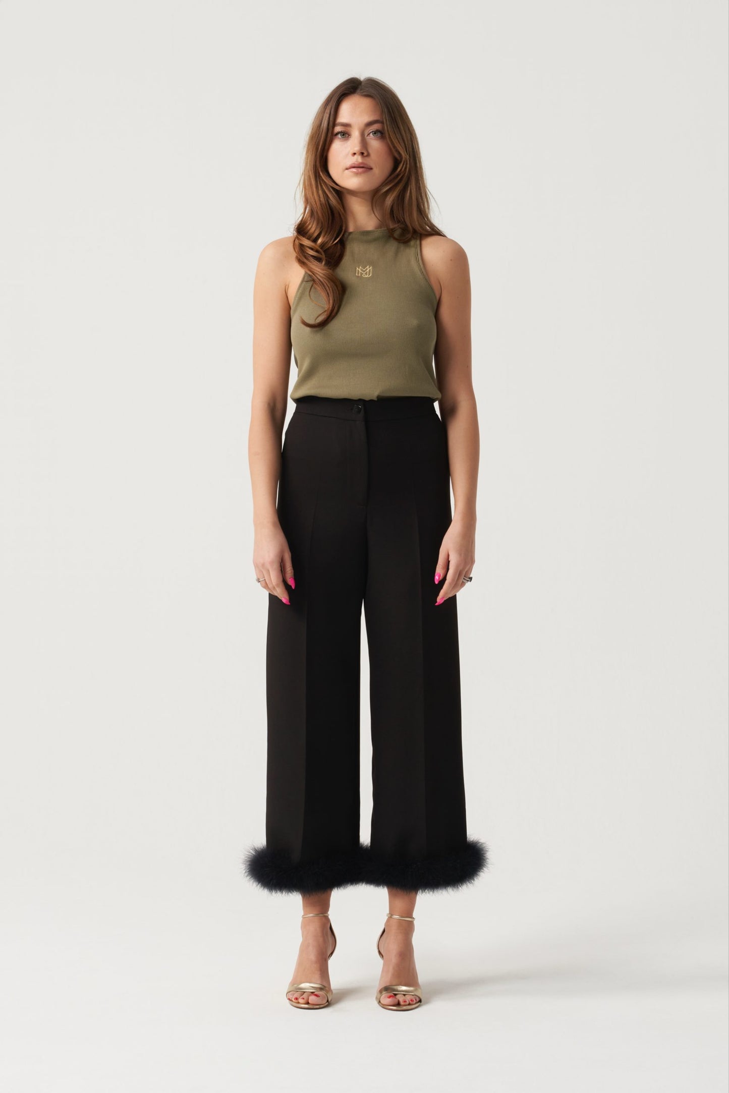 Boston High waisted STRAIGHT TROUSERS with feathers