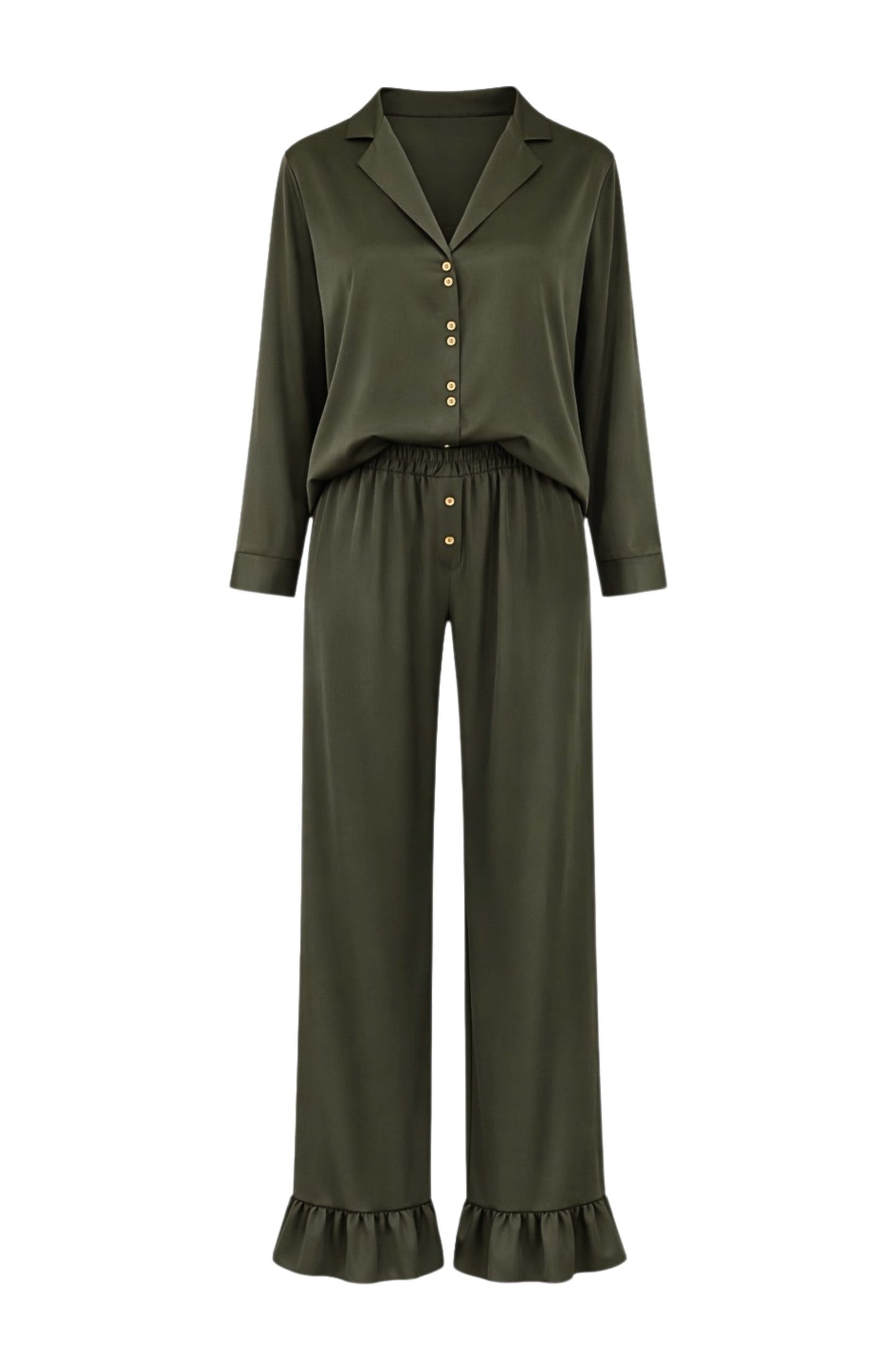 Sophie khaki Pajama Set with ruffled hems pants