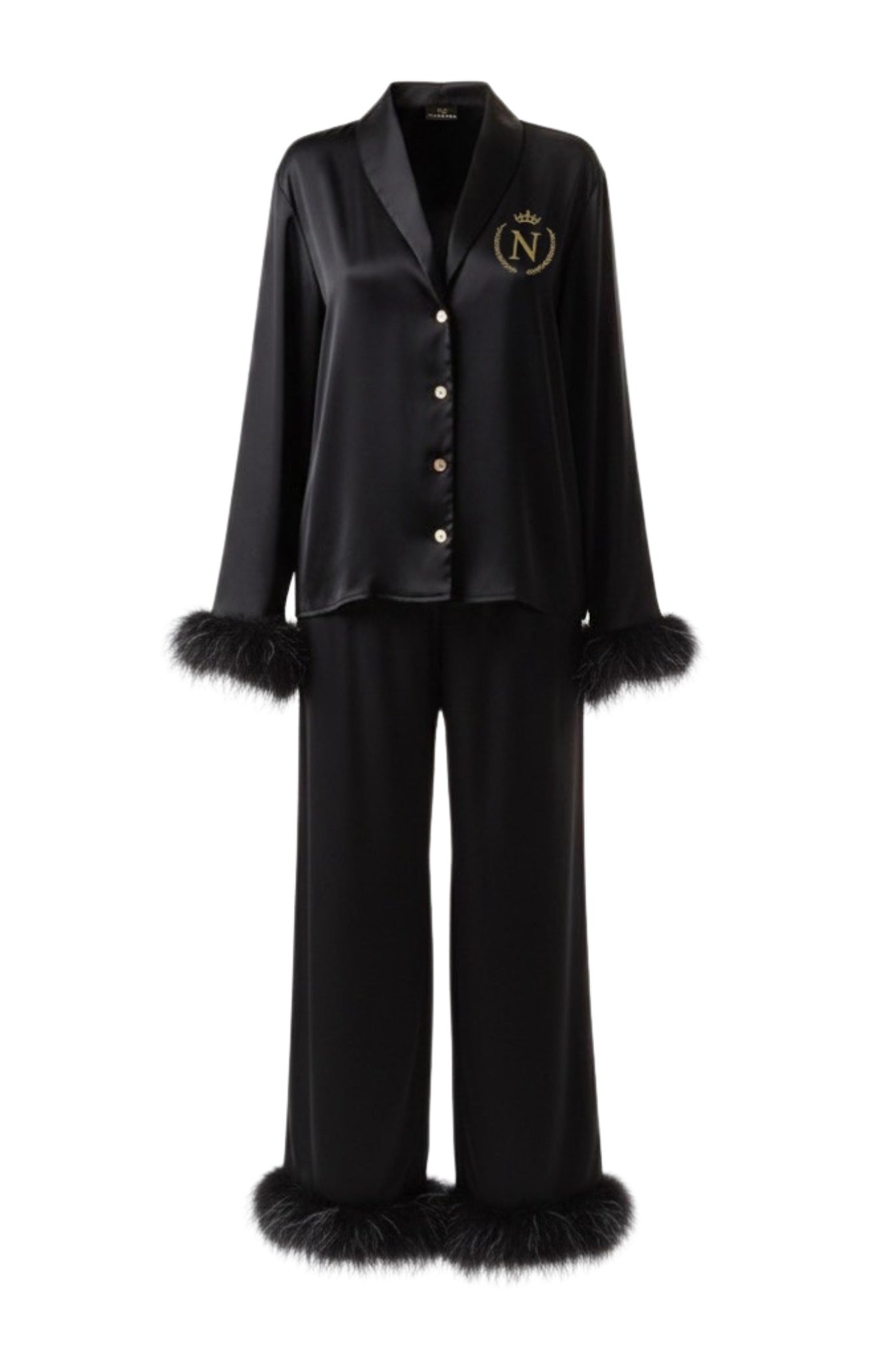 Chantea black pajama set with feathers