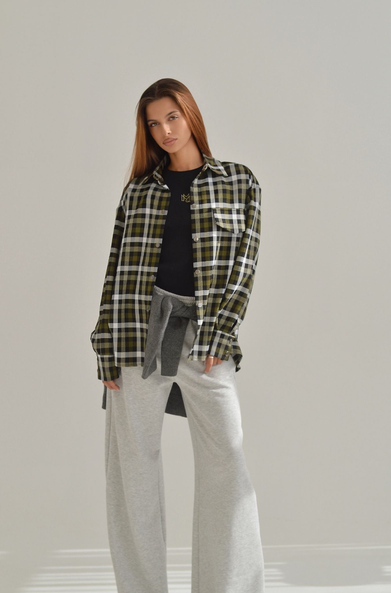 Yves women plaid cotton over shirt
