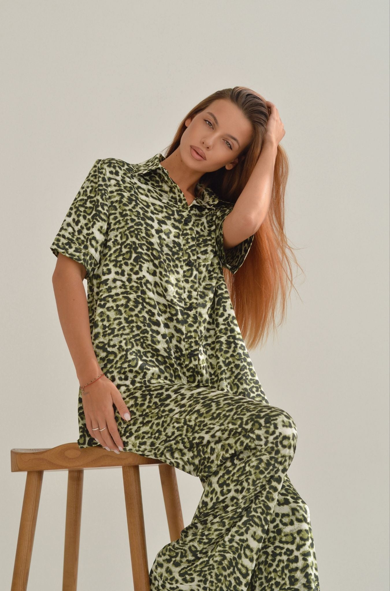 Gisèle green leopard long pajama set | Limited edition