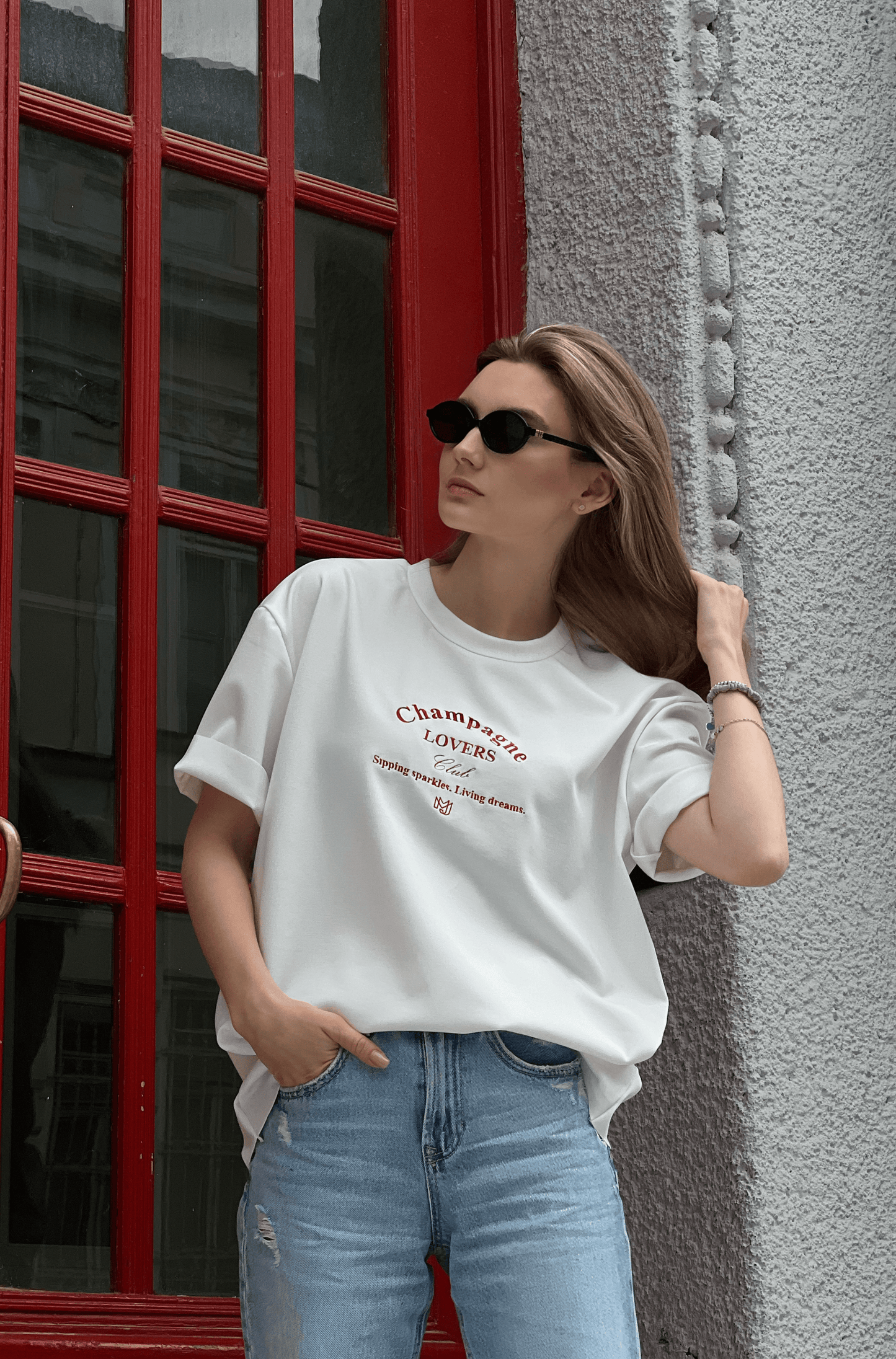 Champagne MJrever oversize white clean cut T-Shirt