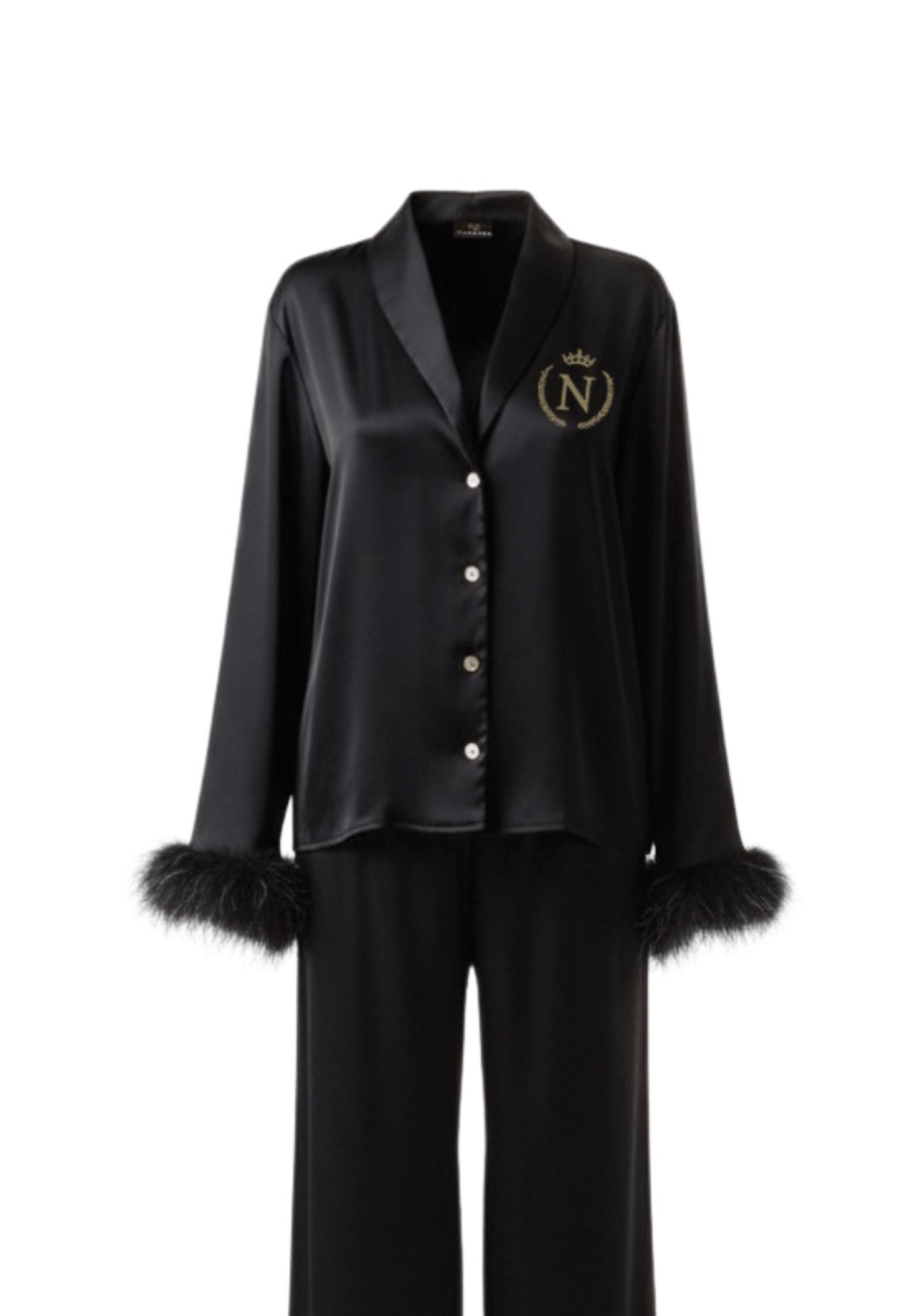 Chantea black pajama set with feathers