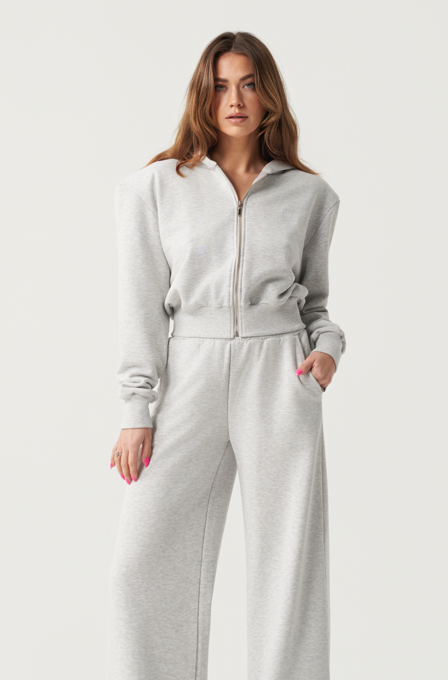 Nami zip up padded grey cotton hoodie