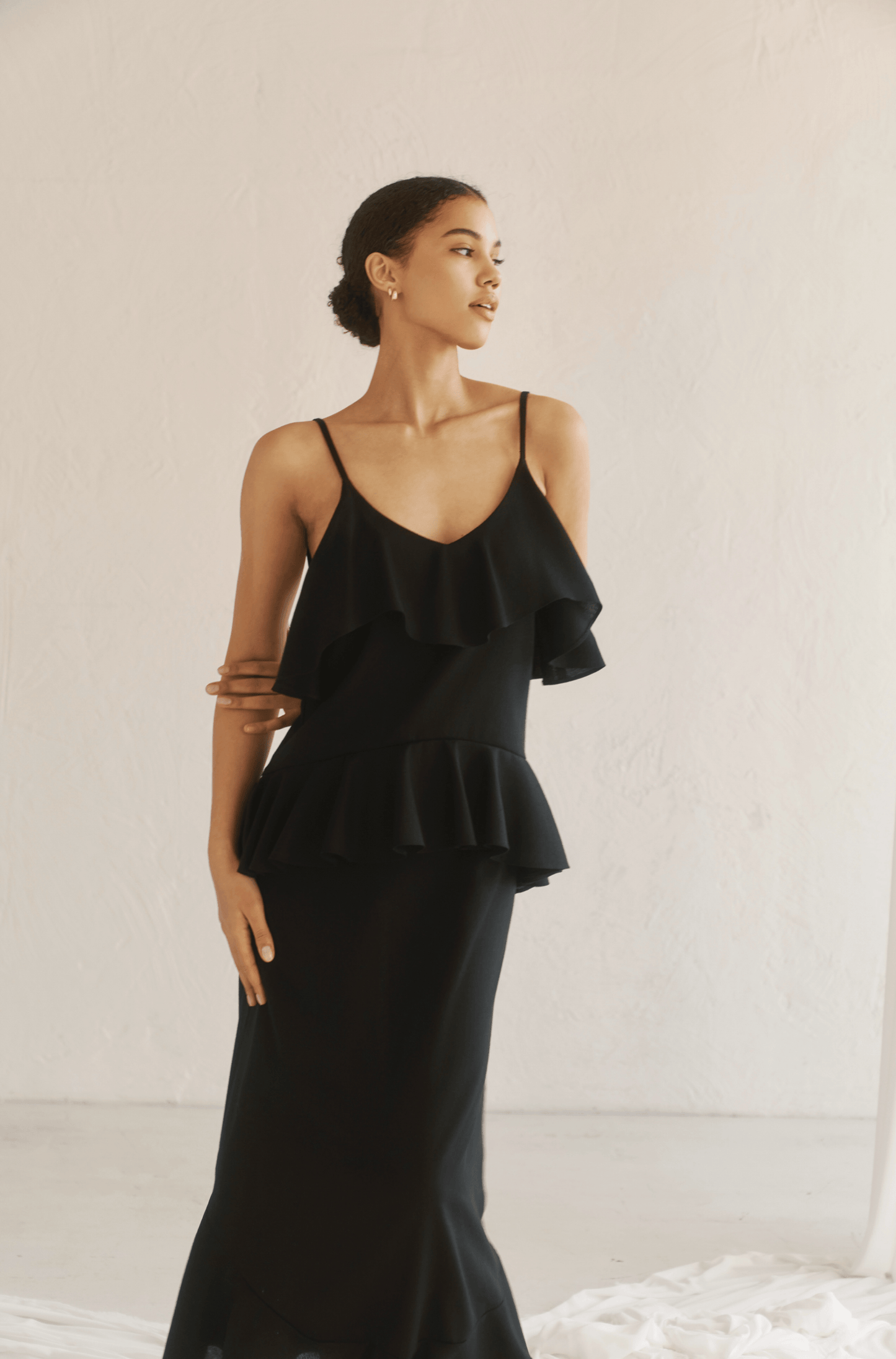 Sirene midi black linen slip dress