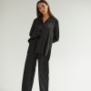 women black silk pajama set pants